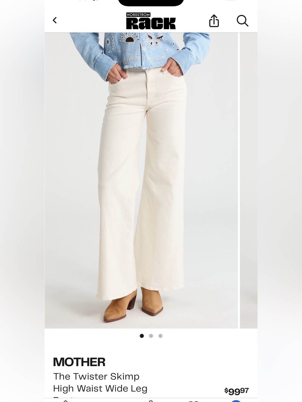 MOTHER The Twister Skimp High Waist Wide Leg -  New Without Tags